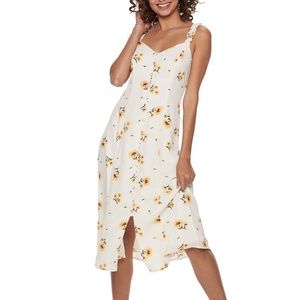 Trixxi White Yellow Floral Button Down Midi Dress